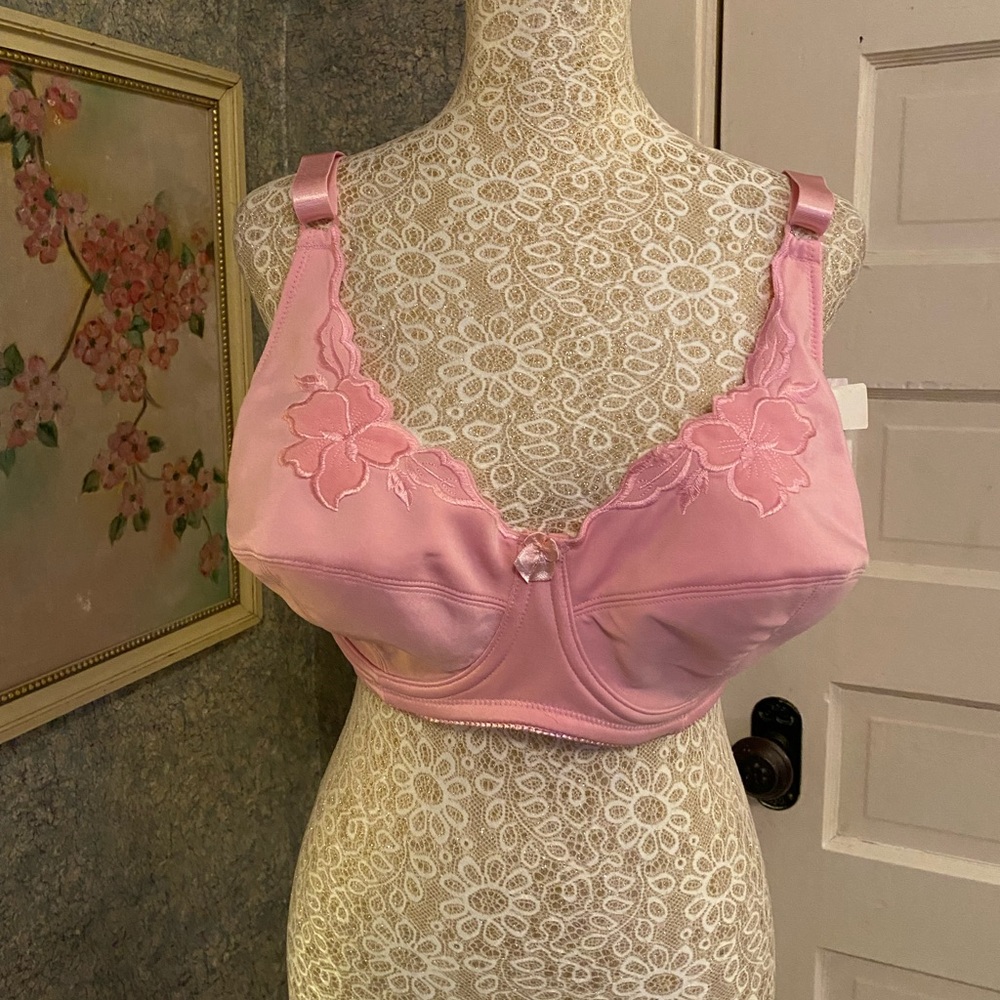 NWT Delta Burke sachet Pink Floral Lace Bra 40 DD full coverage underwire